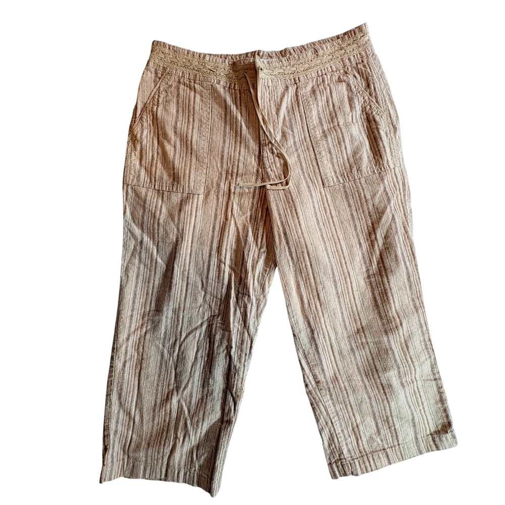 Lee Striped Linen Blend Capri Pants Womens 14 Medium Relaxed Boho Cropped - Picture 1 of 8